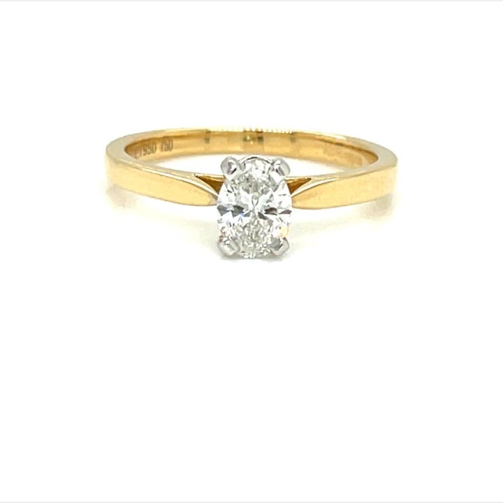 18ct Yellow Gold & Platinum Oval Solitaire Diamond RIng 0.50ct