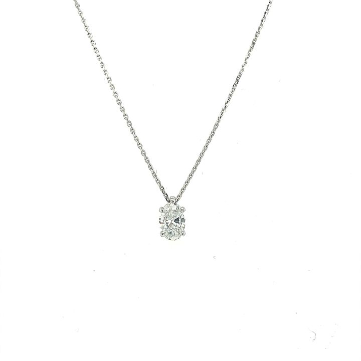 18ct White Gold Oval Diamond Pendant