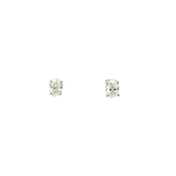 18ct White Gold Single Stone Oval Diamond Earrings