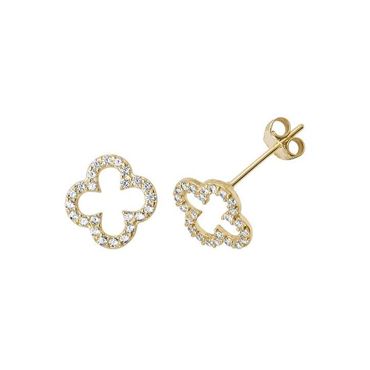 9ct Yellow Gold Open Four Leaf Clover Stud Earrings