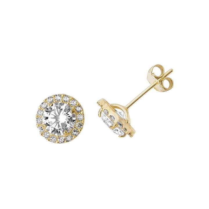 9ct Yellow Gold Round Halo Stud Earrings