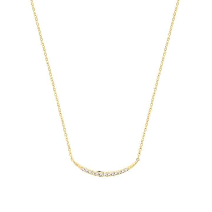 9ct Yellow Gold Curved Bar Cubic Zirconia Necklace