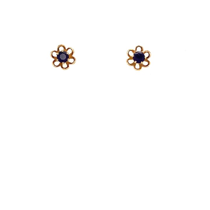 Pre Owned 9ct Yellow Gold Amethyst Flower Stud Earrings