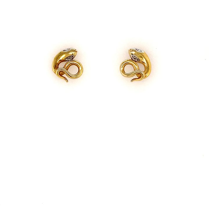 Pre Owned 9ct Yellow Gold Snake Diamond Set Stud Earrings