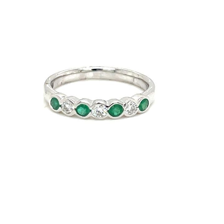 Platinum Emerald & Diamond Rub Over Set Half Eternity Ring