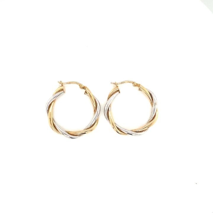 Pre Owned 9ct Yellow & White Gold Hoop Earrings