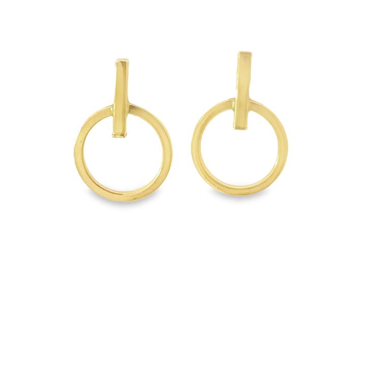 9ct Yellow Gold Bar & Circle Stud Earrings