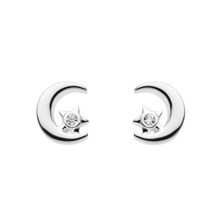 Dew Sterling Silver Moon & Stars Stud Earrings