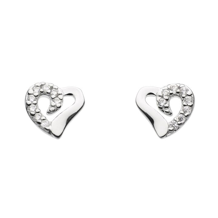 Dew Silver Half & Half Heart Stud Earrings