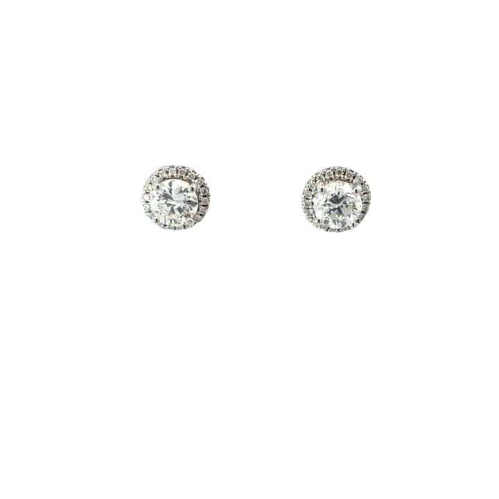 18ct White Gold Round Diamond Halo Stud Earrings