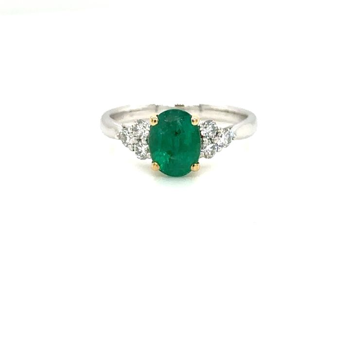 Platinum & 18ct Gold Oval Emerald & Diamond Ring