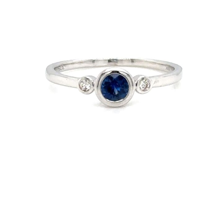 9ct White Gold Sapphire & Diamond Three Stone Ring