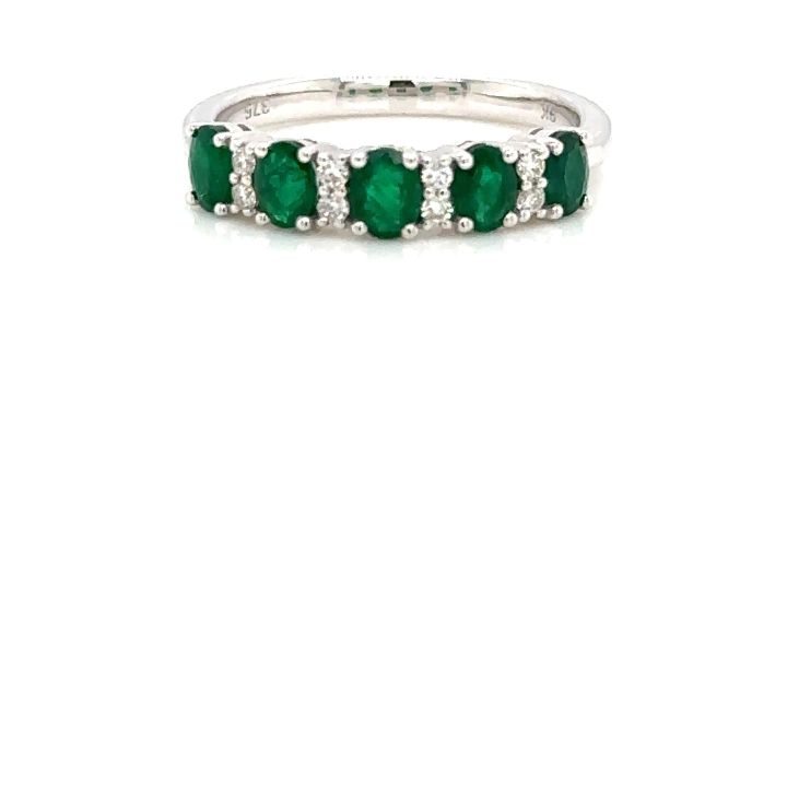 9ct White Gold Emerald & Diamond Half Eternity Style Ring