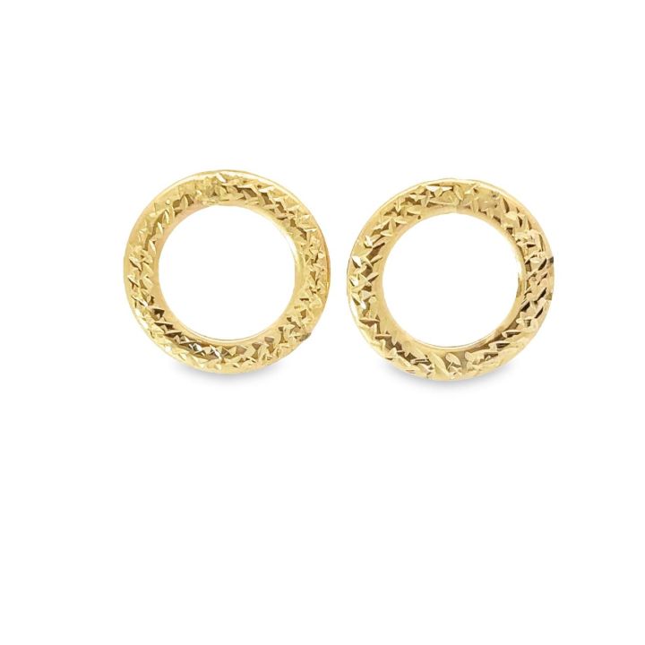 9ct Yellow Gold Open Circle Diamond Cut Stud Earrings