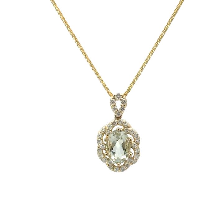 9ct Yellow Gold Green Amethyst & Diamond Pendant