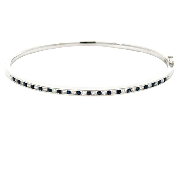 9ct White Gold Sapphire & Diamond Channel Set Bangle