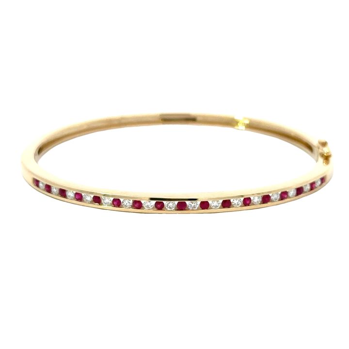 9ct Yellow Gold Ruby & Diamond Channel Set Bangle