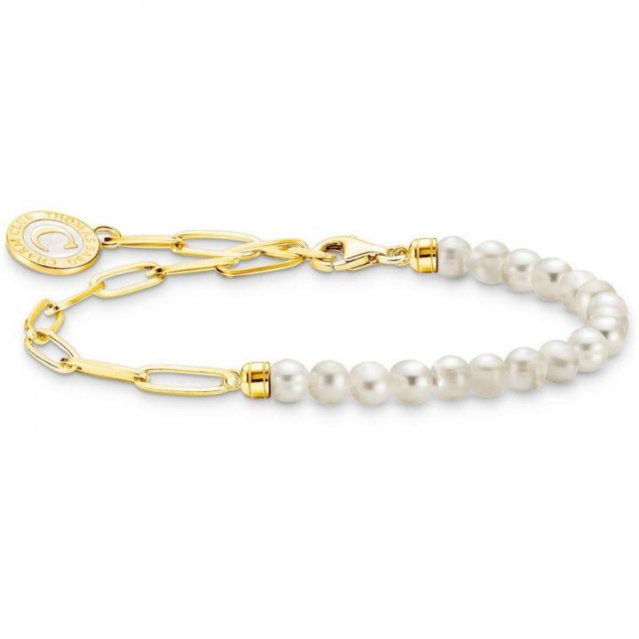 Thomas Sabo Half Chain Half Pearl Gold Plated Bracelet