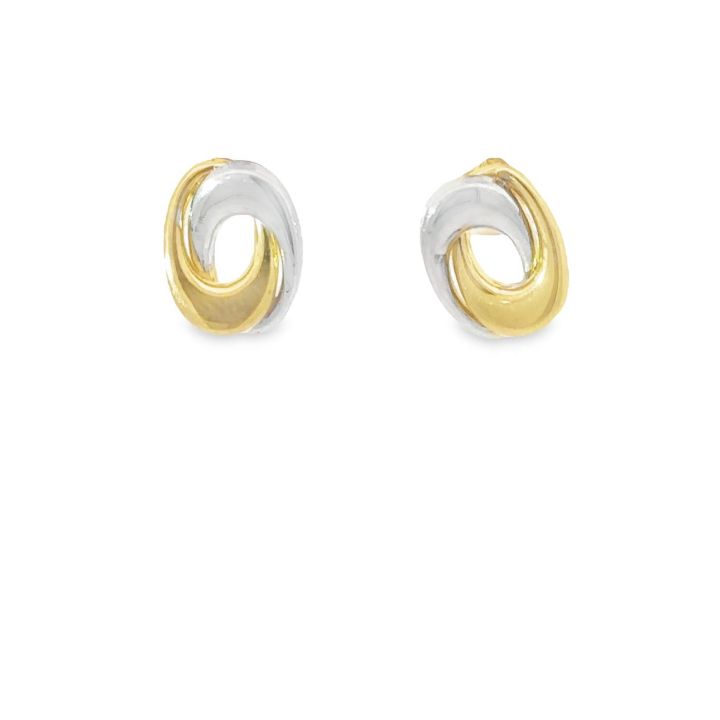 9ct Yellow & White Gold Open Oval Stud Earrings