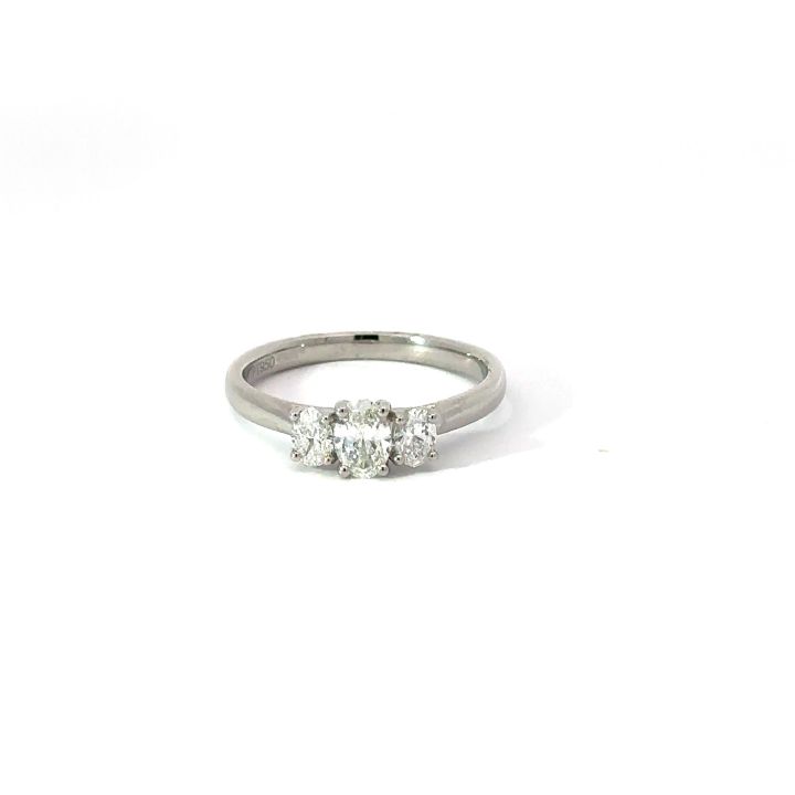 Platinum 3 Stone Oval Diamond Ring