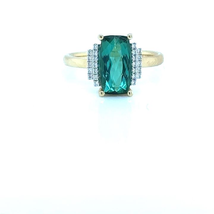 18ct Yellow Gold Green Tourmaline & Diamond Ring