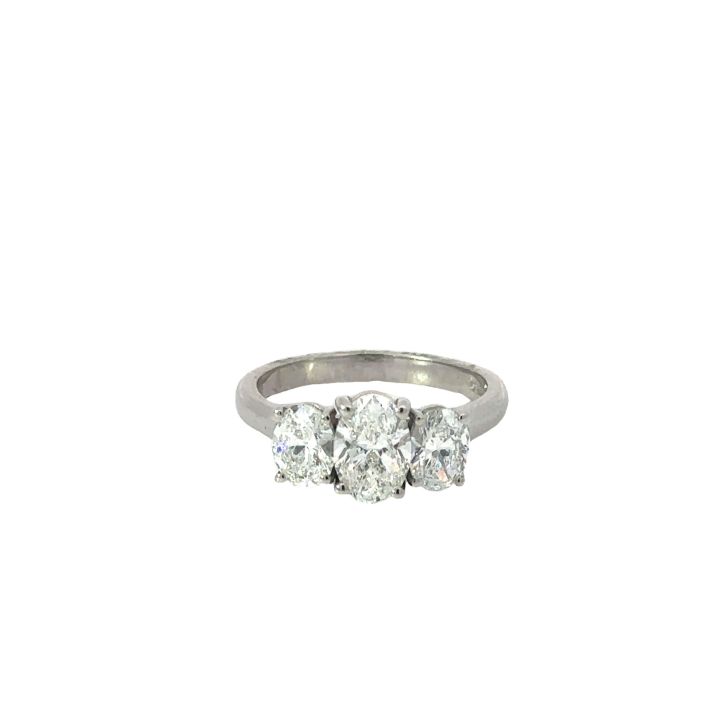 Platinum 2ct Three Stone Oval Diamond Ring