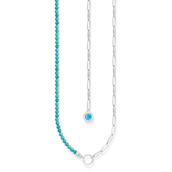 Thomas Sabo Charmista Blue Pearls Silver Link Charm Necklace