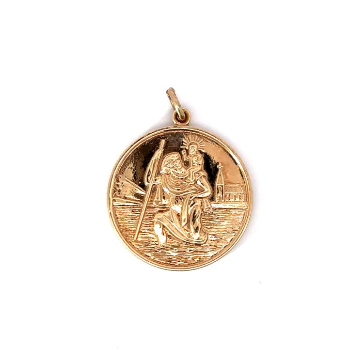 Pre Owned 9ct Yellow Gold Round St Christopher