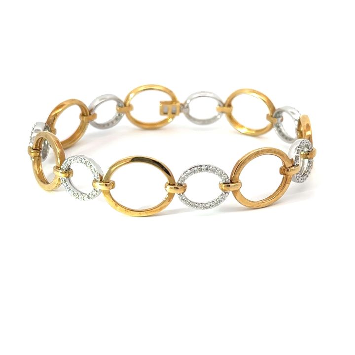 Pre Owned 18ct Yellow & White Gold Ovals Diamond Bracelet