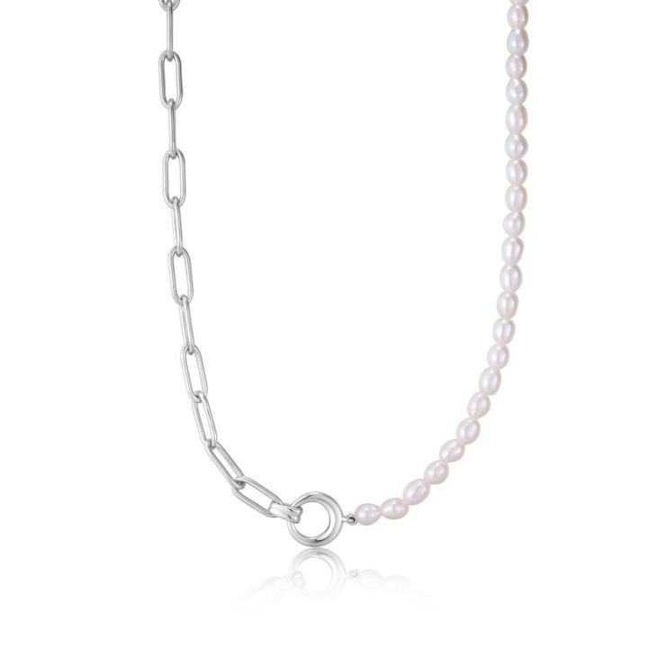 Ania Haie Silver Chunky Link Pearl Necklace