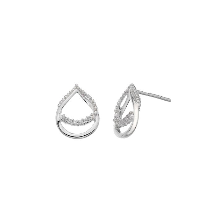 Dew Sterling Silver Teardrop Loop Cubic Zirconia Stud Earrings