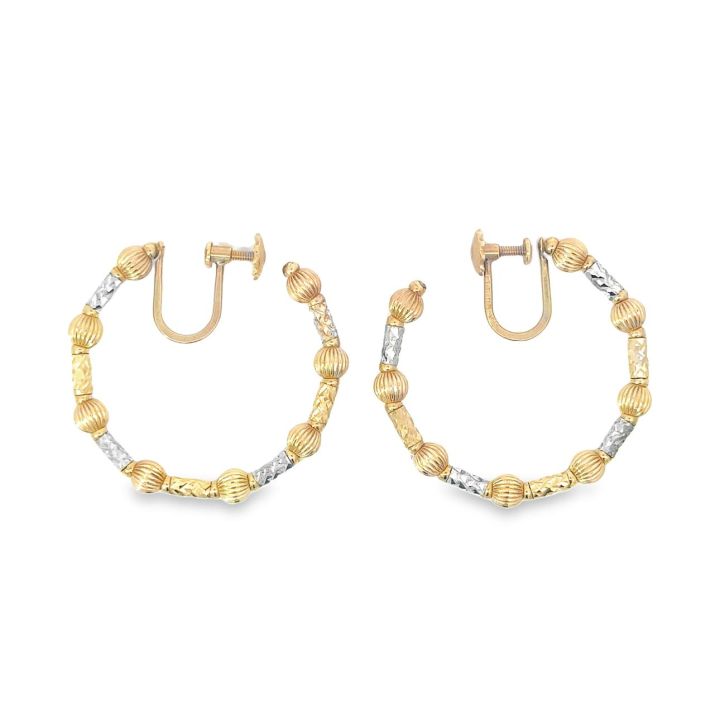 Pre Owned 9ct Yellow & White Gold Diamond Cut Hoop Earrings