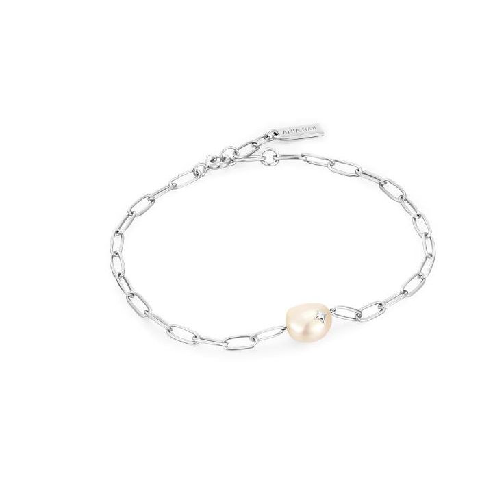 Ania Haie Silver Pearl Sparkle Chain Bracelet