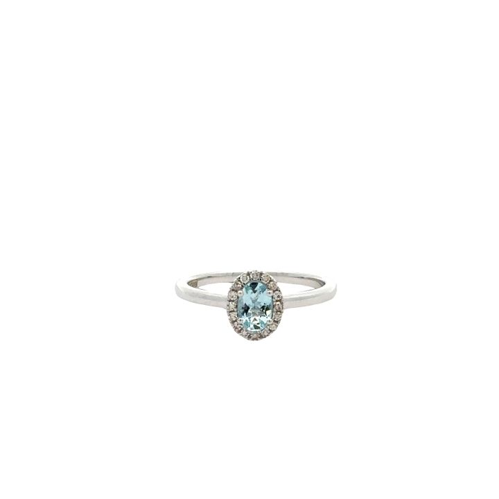 9ct White Gold Oval Aquamarine & Diamond Cluster Ring