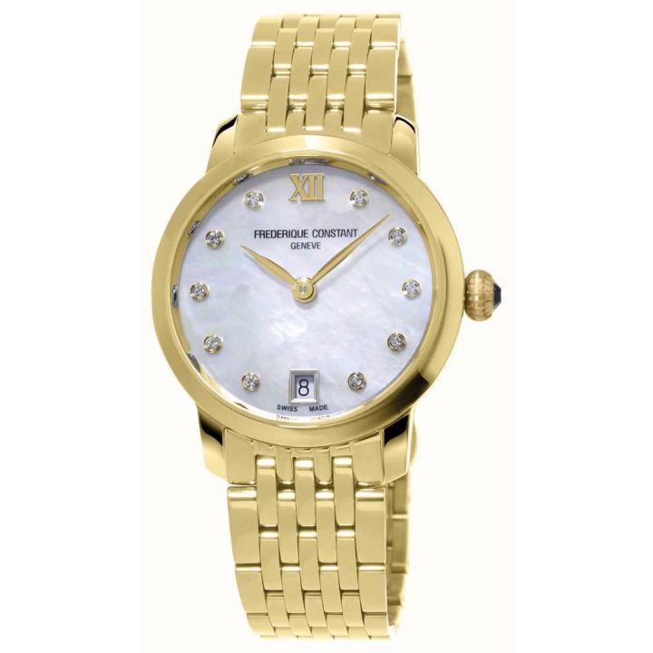 Frederique Constant Slimline Gold Plated Diamond Dot Dial Ladies Watch