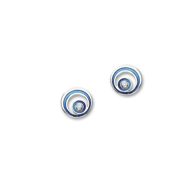 Ortak Sterling Silver Blue Enamel & Cubic Zirconia Stud Earrings