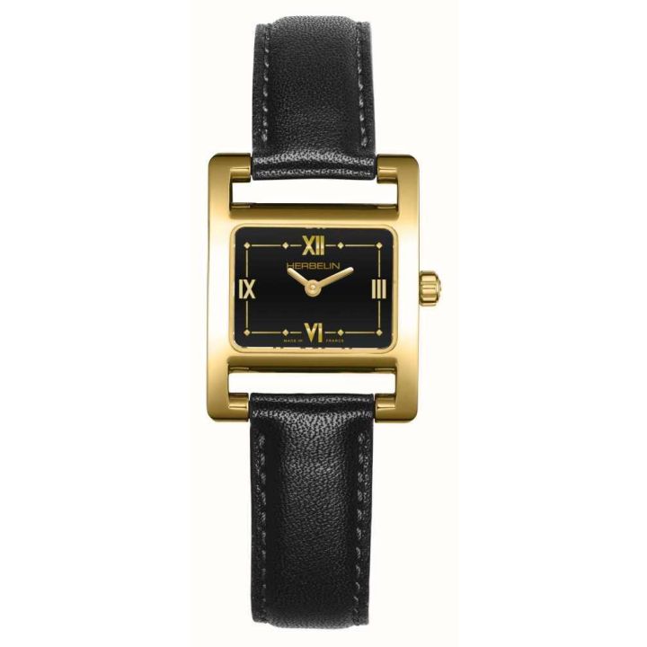 Herbelin V Avenue Ladies Black Leather Strap Watch