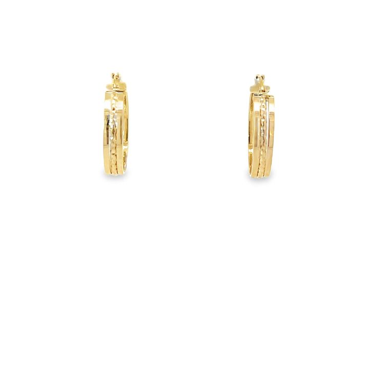 9ct Yellow Gold Diamond Cut Line Hoop Earrings