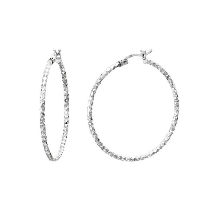 Mantra Silver 35mm Diamond Cut Hoop Earrings