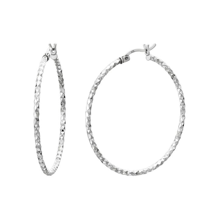 Mantra Silver 45mm Diamond Cut Hoop Earrings