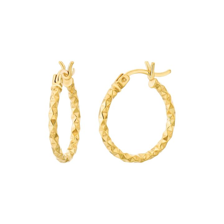 Mantra Gold Plated 15mm Diamond Cut Hoop Earrings