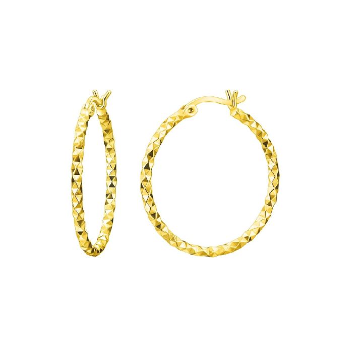 Mantra Gold Plated 25mm Diamond Cut Hoop Earrings