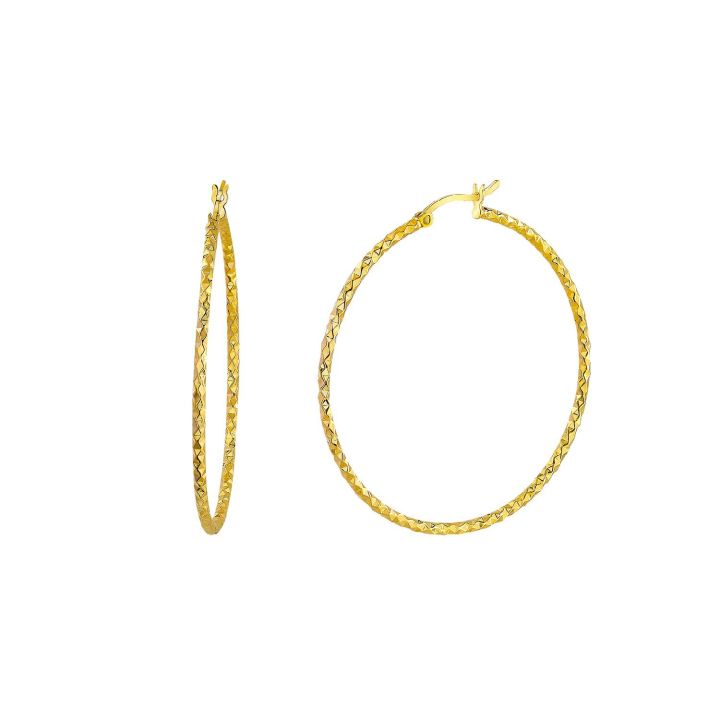 Mantra Gold Plated 35mm Diamond Cut Hoop Earrings