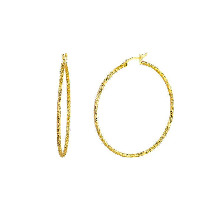 Mantra Gold Plated 35mm Diamond Cut Hoop Earrings