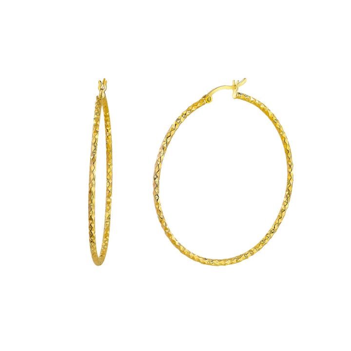 Mantra Gold Plated Diamond Cut 45mm Hoop Earrings
