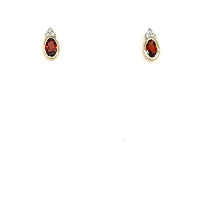 9ct Yellow Gold Oval Garnet & Diamond Earrings