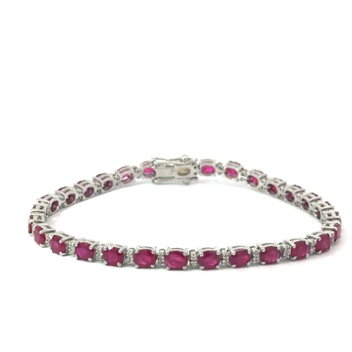 18ct White Gold Ruby & Diamond Line Bracelet