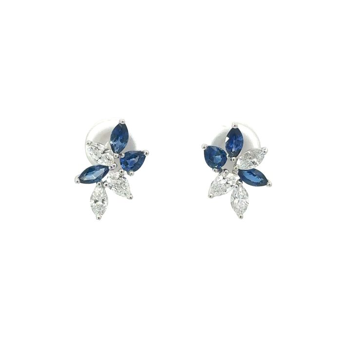 18ct White Gold Fancy Shaped Sapphire & Diamond Stud Earrings