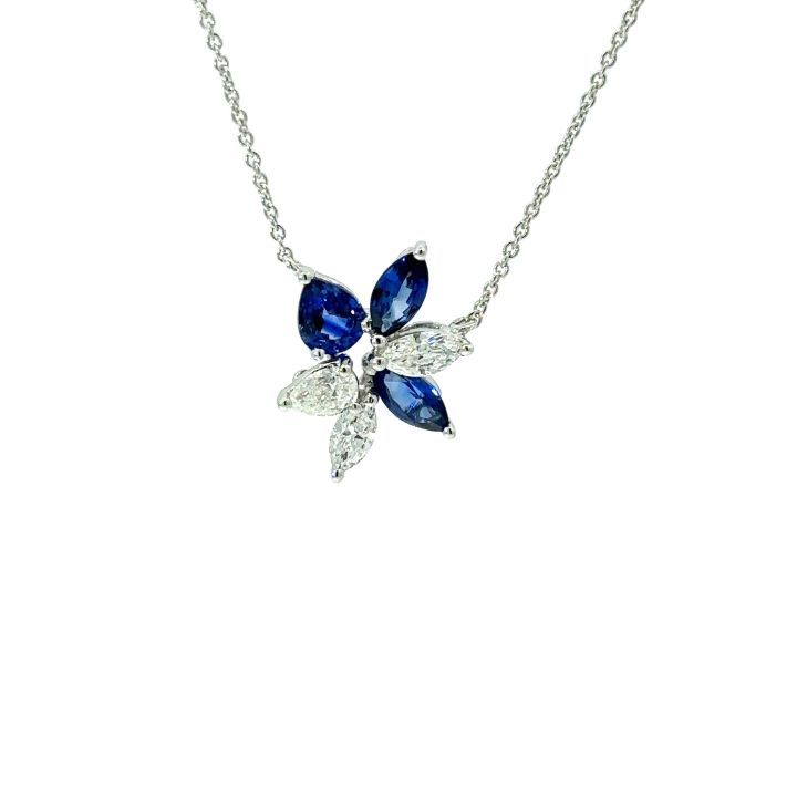 18ct White Gold Sapphire & Diamond Fancy Shape Necklace