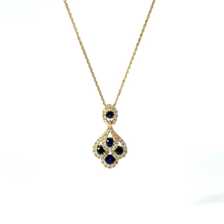 18ct Yellow Gold Sapphire & Diamond Peacock Pendant